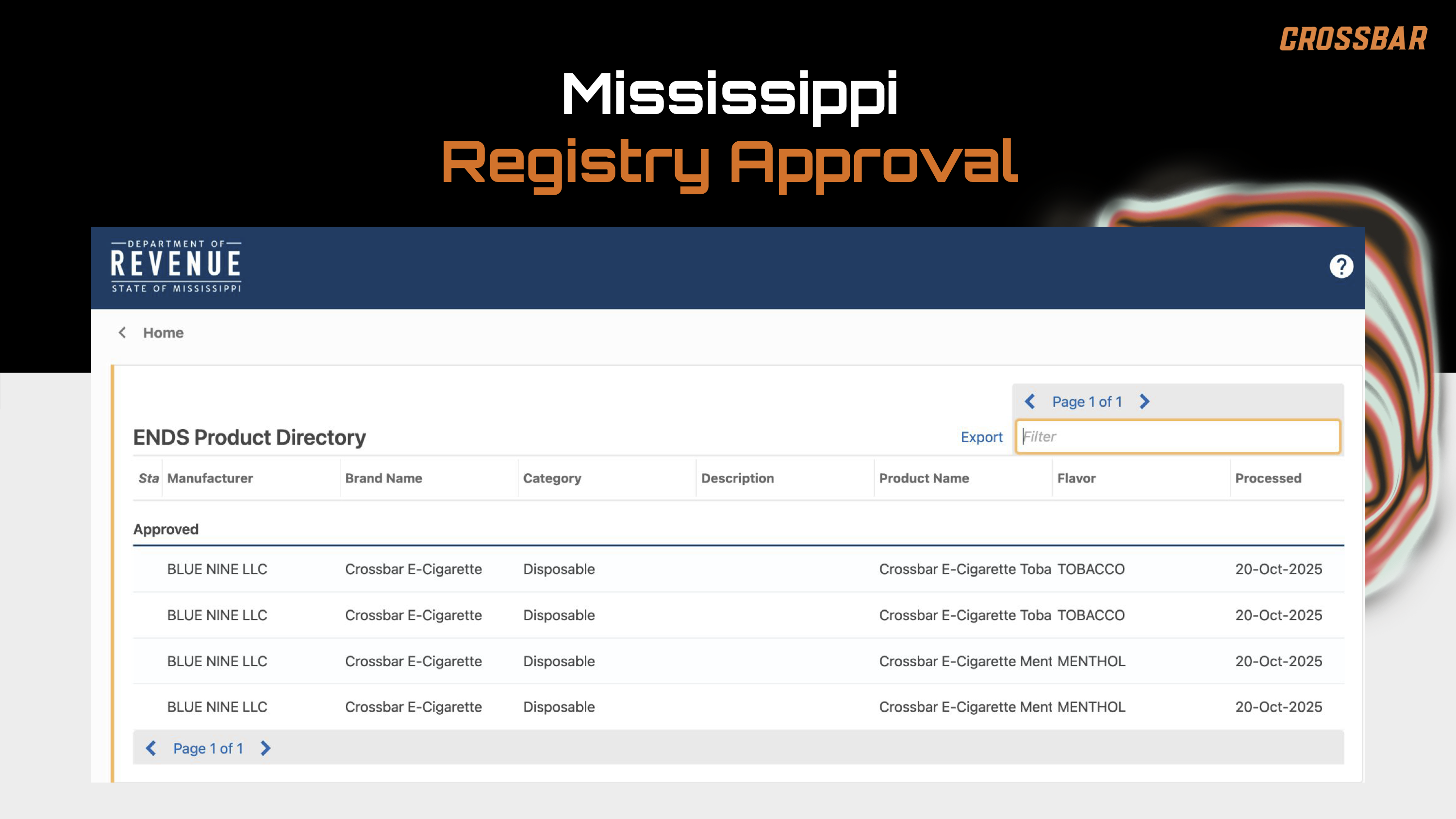 Mississippi PMTA Registry Approval