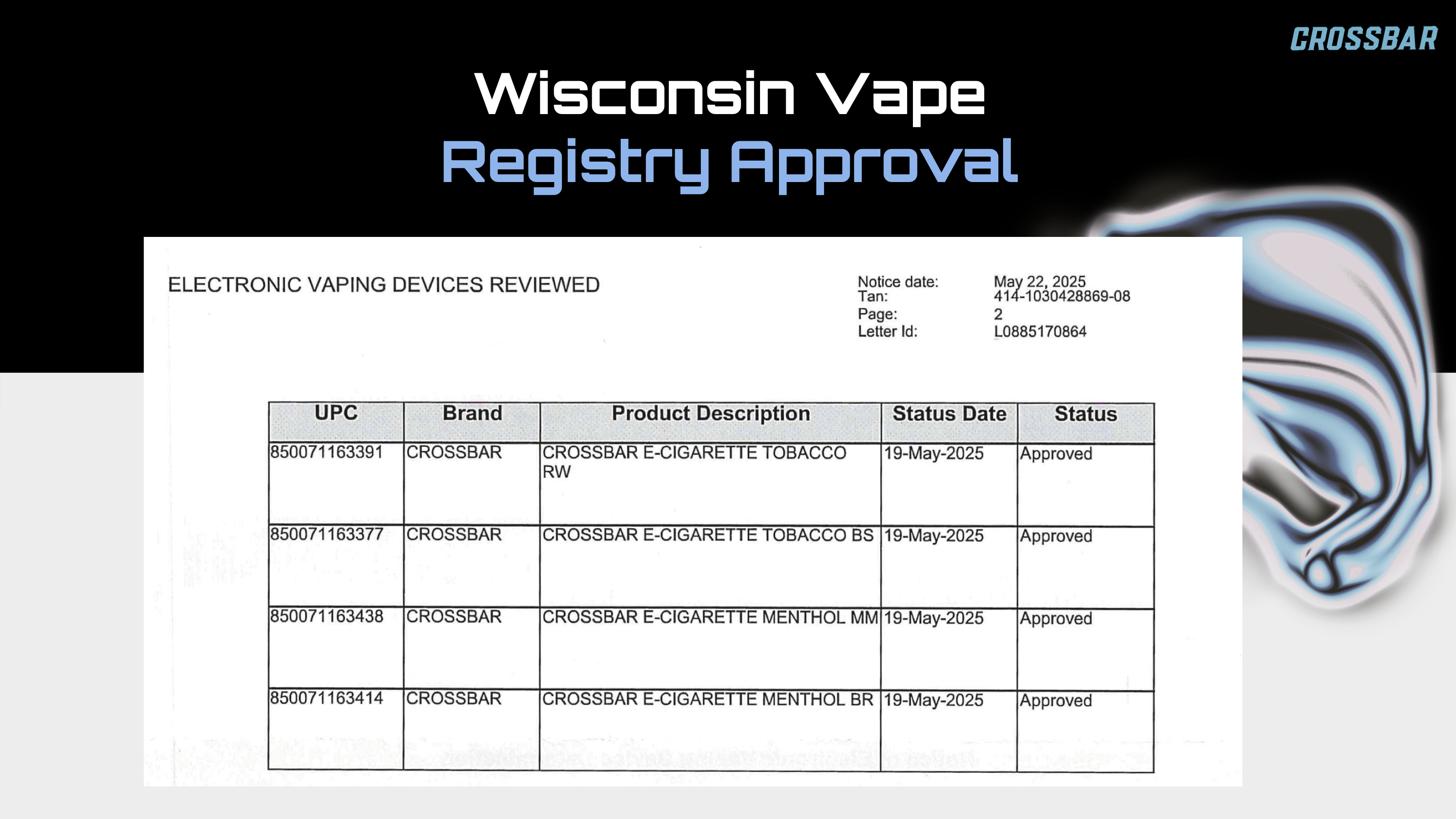 Wisconsin PMTA Registry Approval